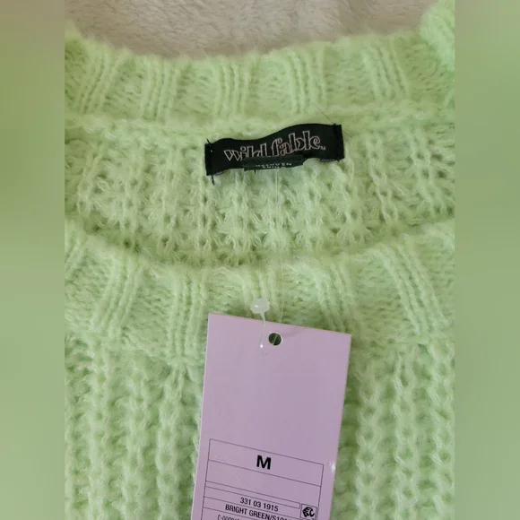 Wild Fable | NWT Oversized Bright Lime Green Lightweight Chunky Knit Sweater - Picture 4 of 12